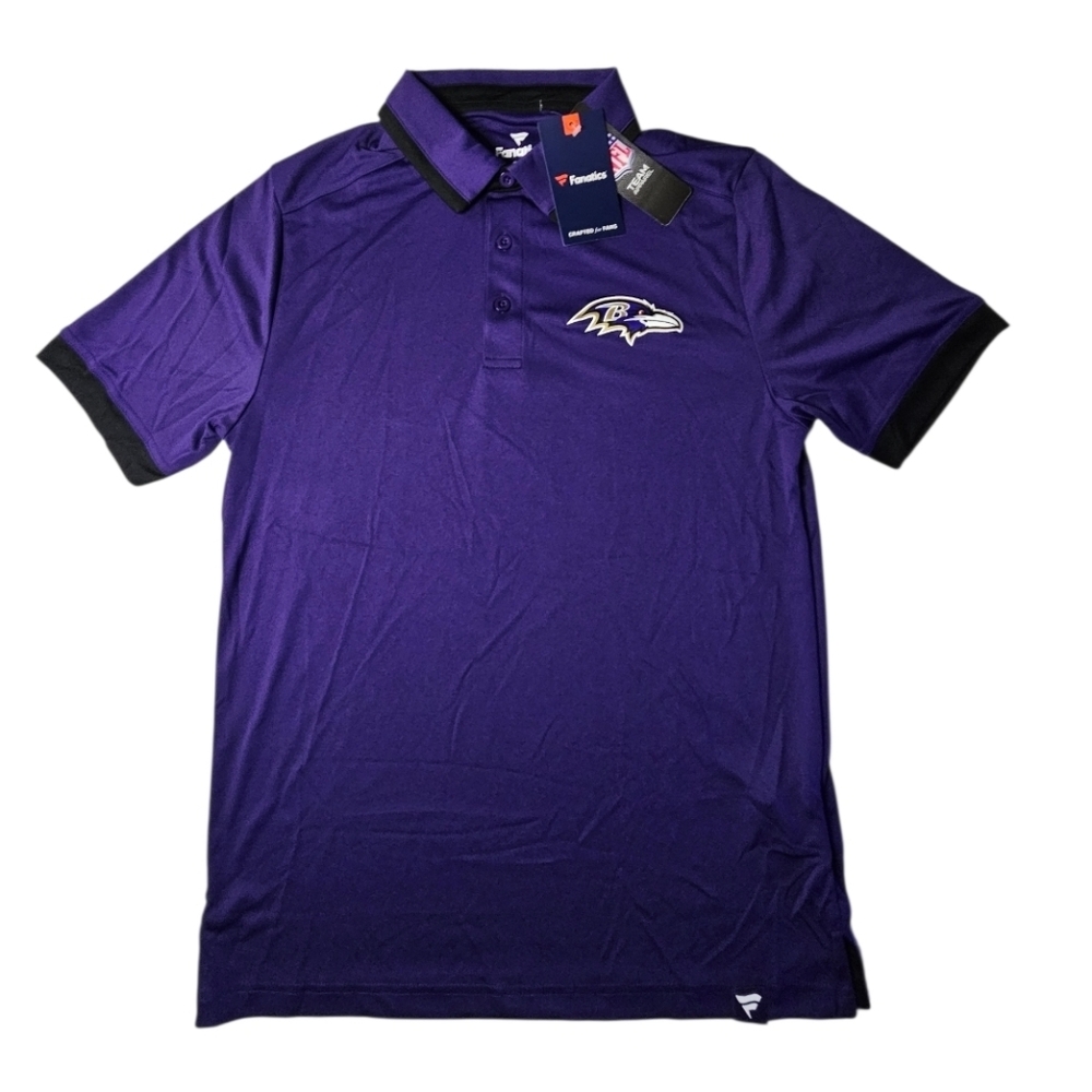 Baltimore Ravens Fanatics Polo Shirt NFL Purple Short Sleeve Men’s Medium NWT